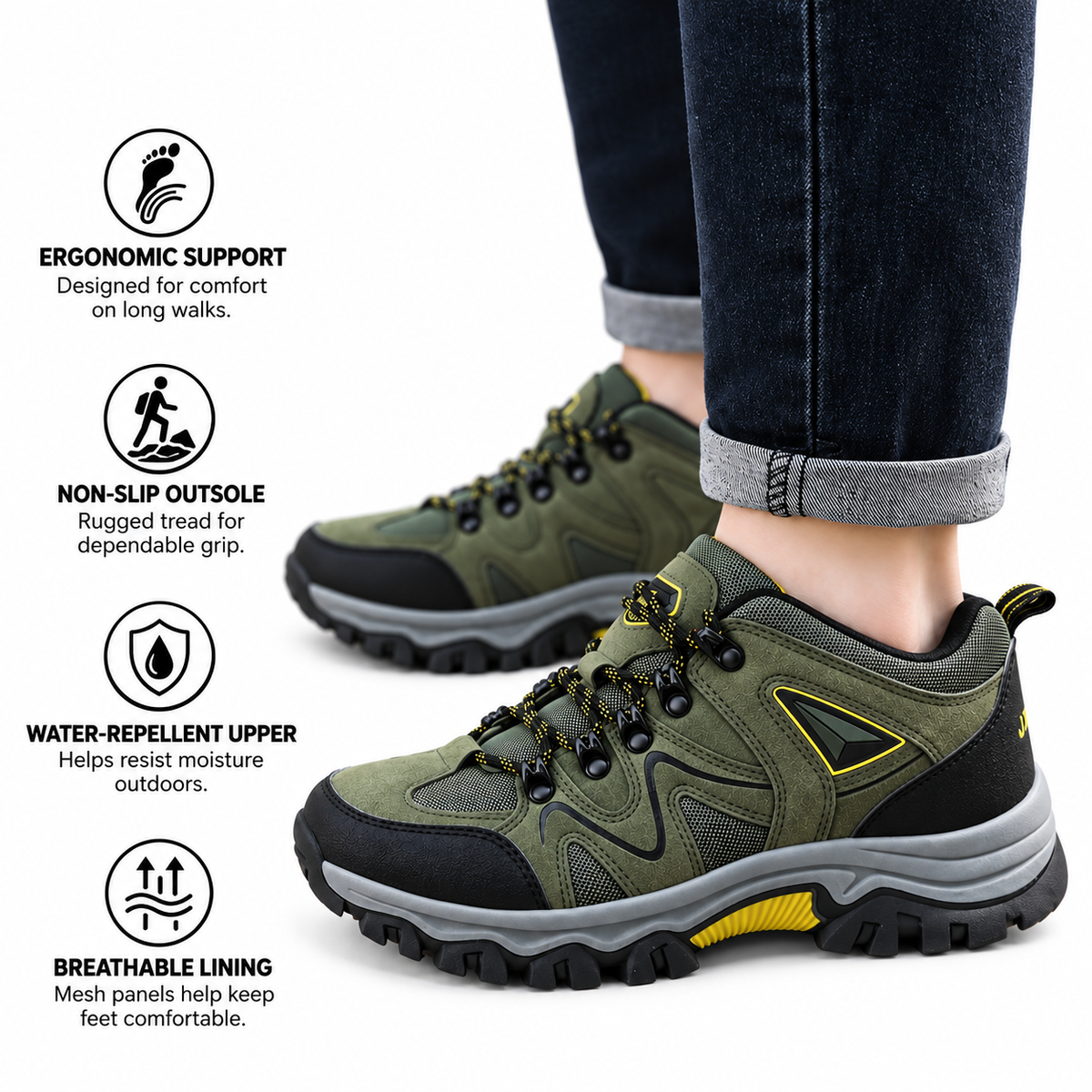 Men's Waterproof Hiking Shoes – Non-Slip Sole & Breathable Lining