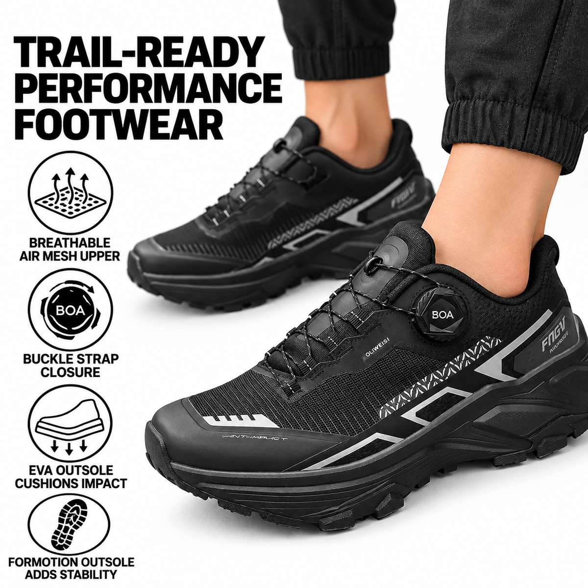 Men's Breathable Mesh Running Shoes – Adjustable Buckle Strap & EVA Sole