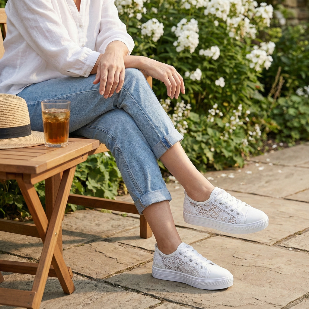 Women's Fashion Hollow Lace Canvas Platform Sneakers