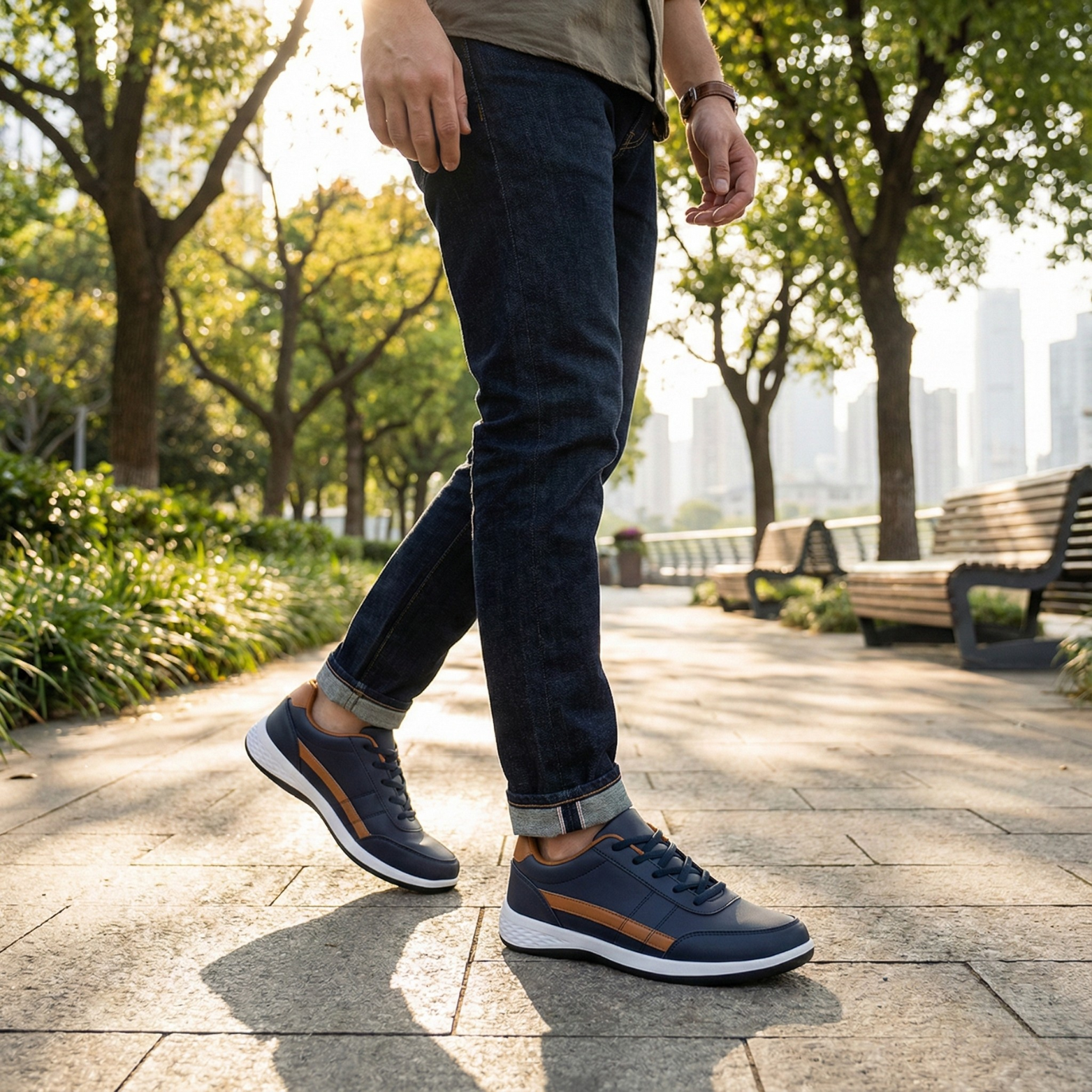 Men's Waterproof Leather Casual Lace Up Sneakers