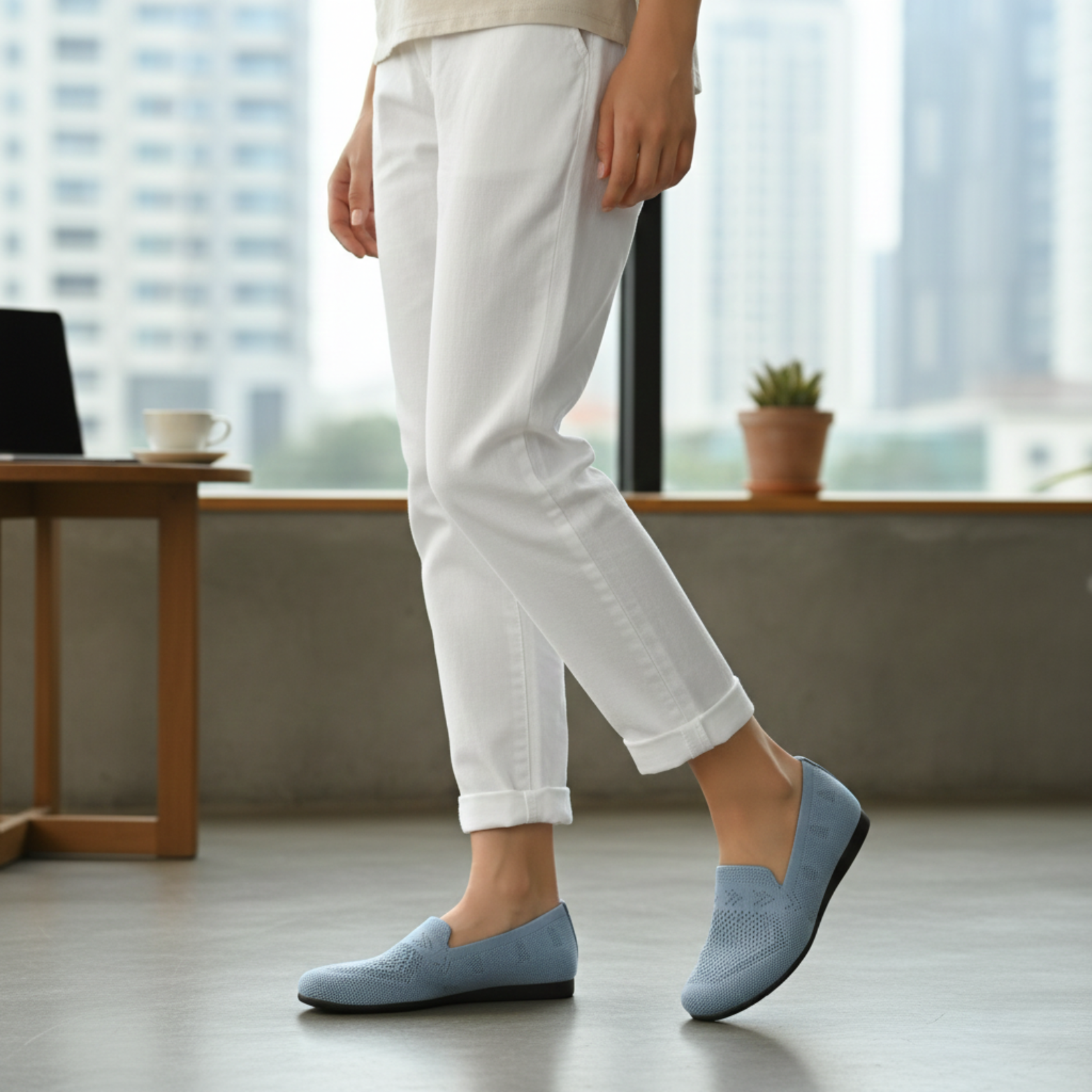 Women's Mesh Knit Square Toe Casual Slip On Flats