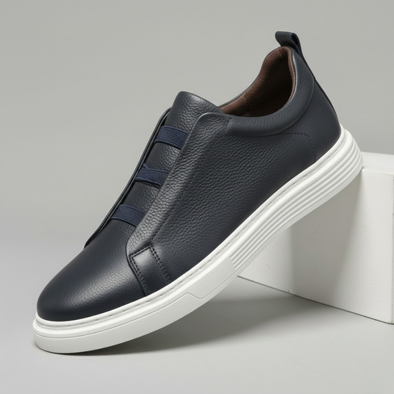 Sneaker da uomo comode in pelle italiana – lacci elasticizzati, suola esterna in gomma