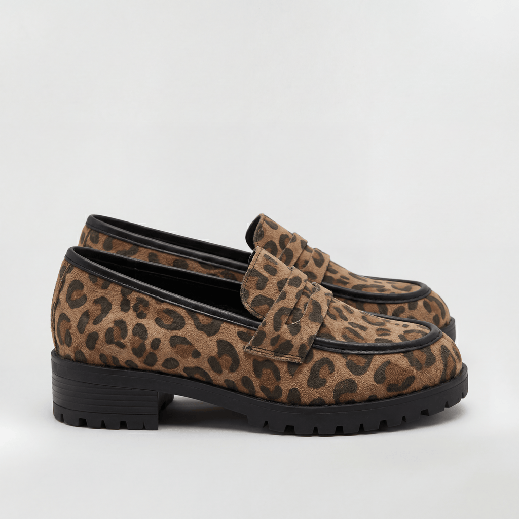 Mocassins pour femmes à imprimé léopard, bout rond, à enfiler, chaussures plates avec semelle crantée