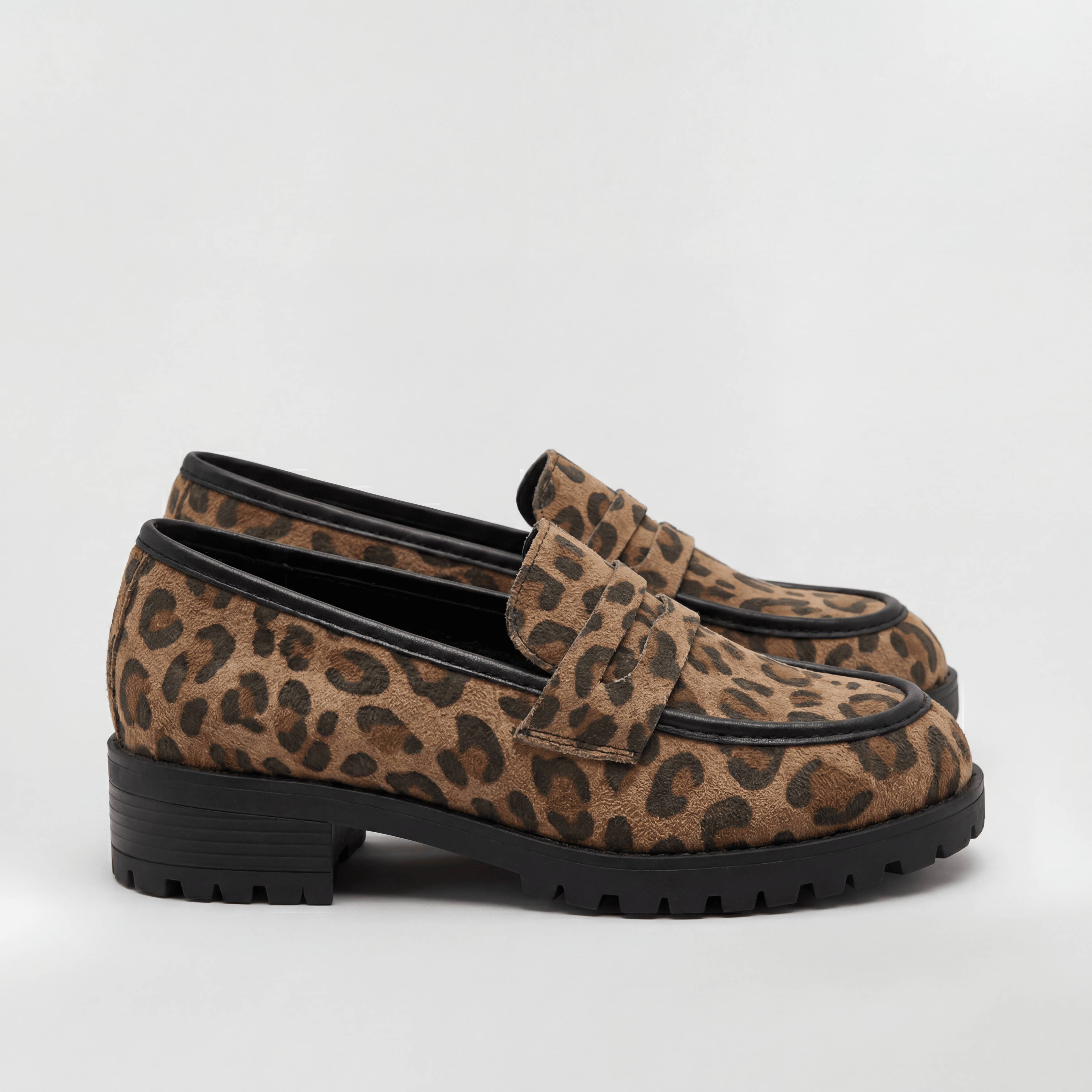 Mocassins pour femmes à imprimé léopard, bout rond, à enfiler, chaussures plates avec semelle crantée