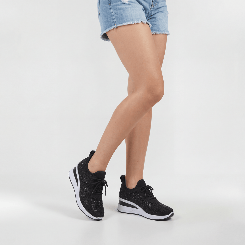 Pantofi sport cu platformă pentru femei, cu talpă înclinată, strasuri și plasă respirabilă, cu suport ergonomic