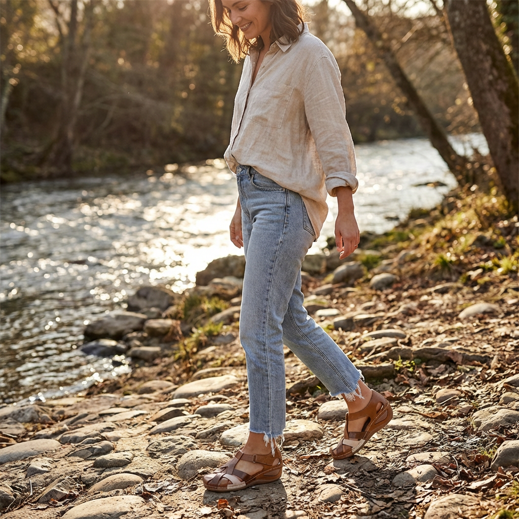 Women’s Closed Toe Gladiator Sandals Synthetic Leather Low Wedge Walking Shoes