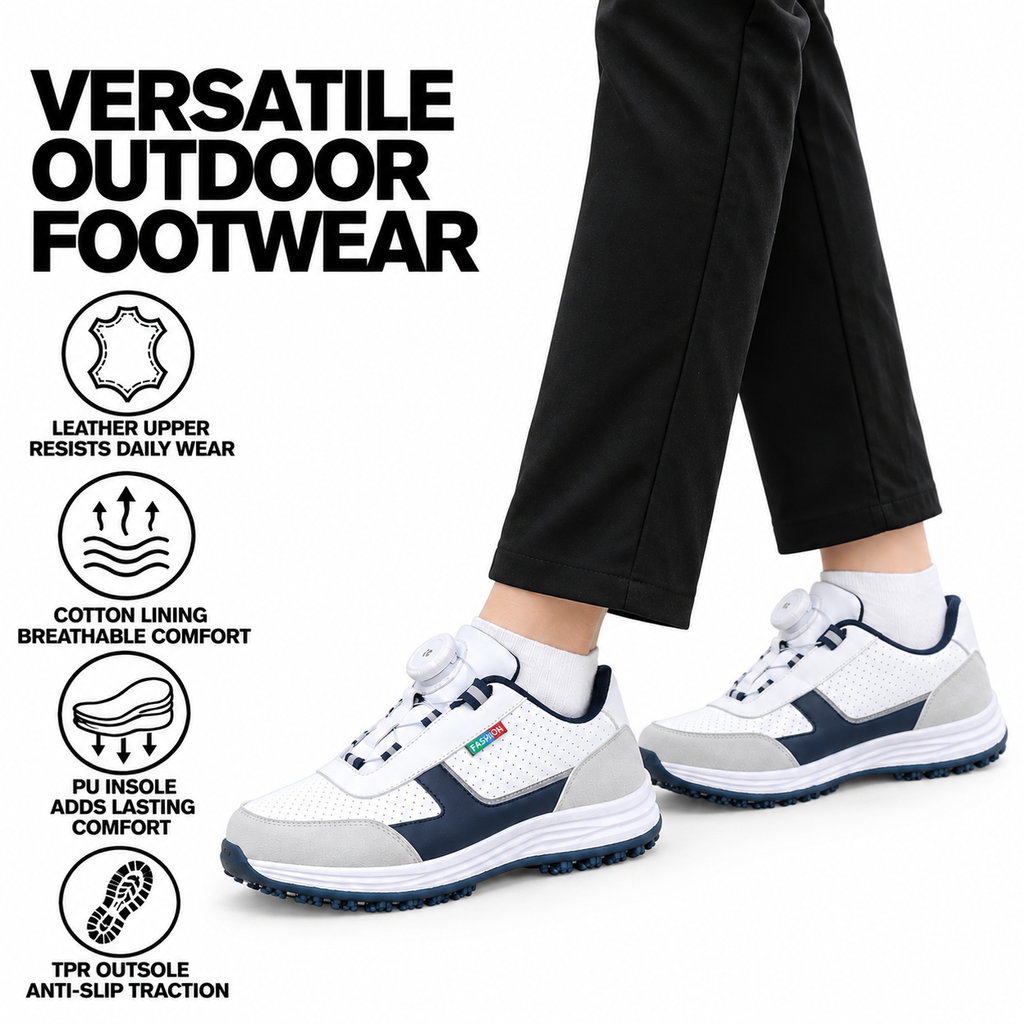 Men's Leather Golf Shoes – Non-Slip TPR Outsole & Comfortable PU Insole