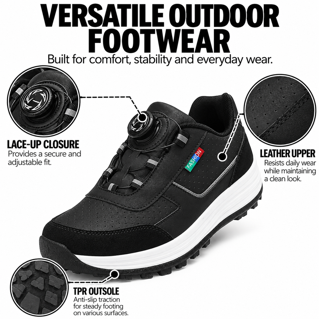 Men's Leather Golf Shoes – Non-Slip TPR Outsole & Comfortable PU Insole