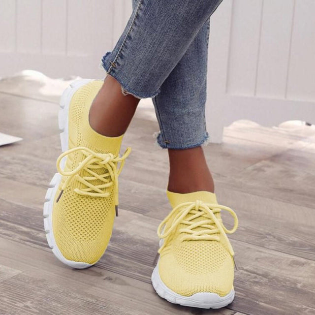 Zapatillas de malla para mujer, transpirables, sin cordones, ligeras para caminar