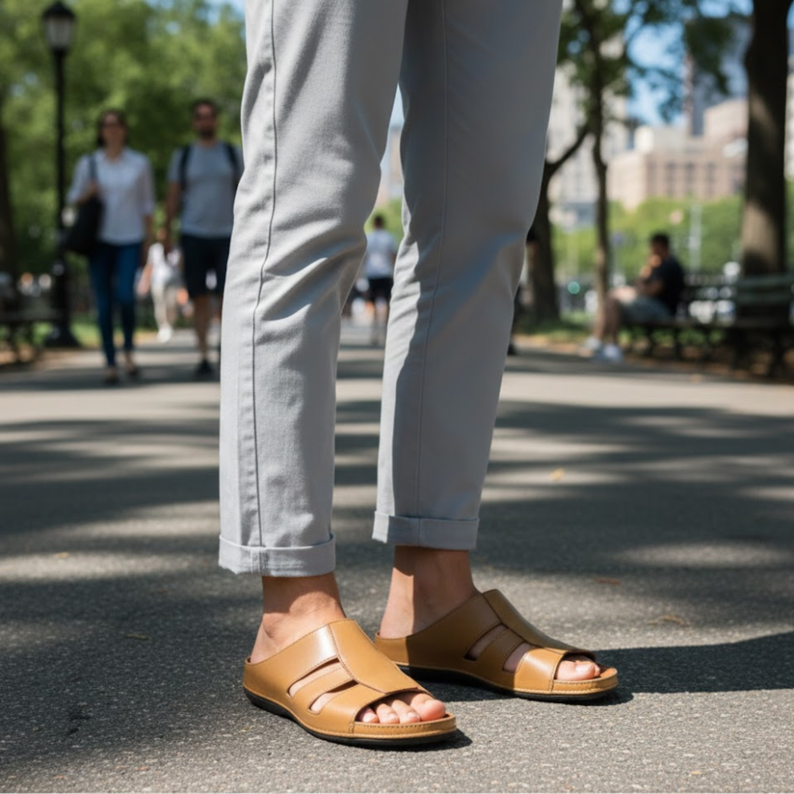 Men's Luxury Handmade Leather Peep Toe Slippers