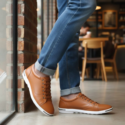 Men's New Casual Leather Walking Flats Sneakers