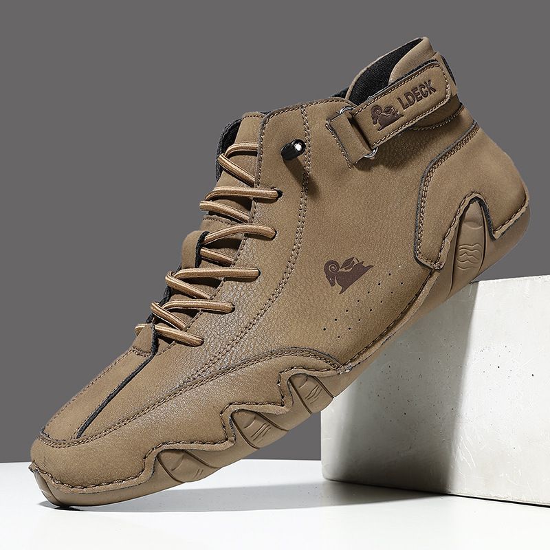 Chaussures décontractées imperméables en cuir synthétique pour hommes Mocassins montants à scratch
