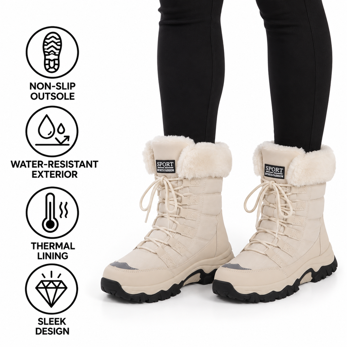 Botas impermeables antideslizantes para mujer – Forro aislante, silueta estilizada