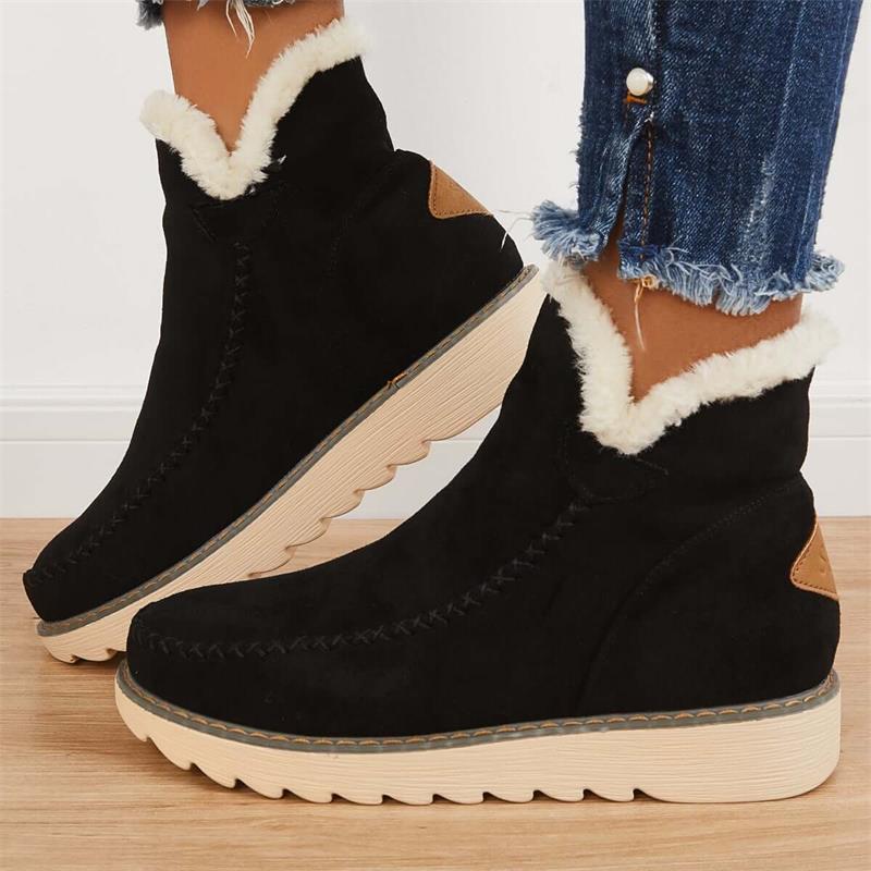 Women's Comfort Slip-On Ankle Boots – Plush Fleece Lining, Non-Slip Outsole