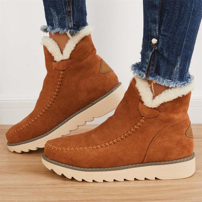 Women's Comfort Slip-On Ankle Boots – Plush Fleece Lining, Non-Slip Outsole