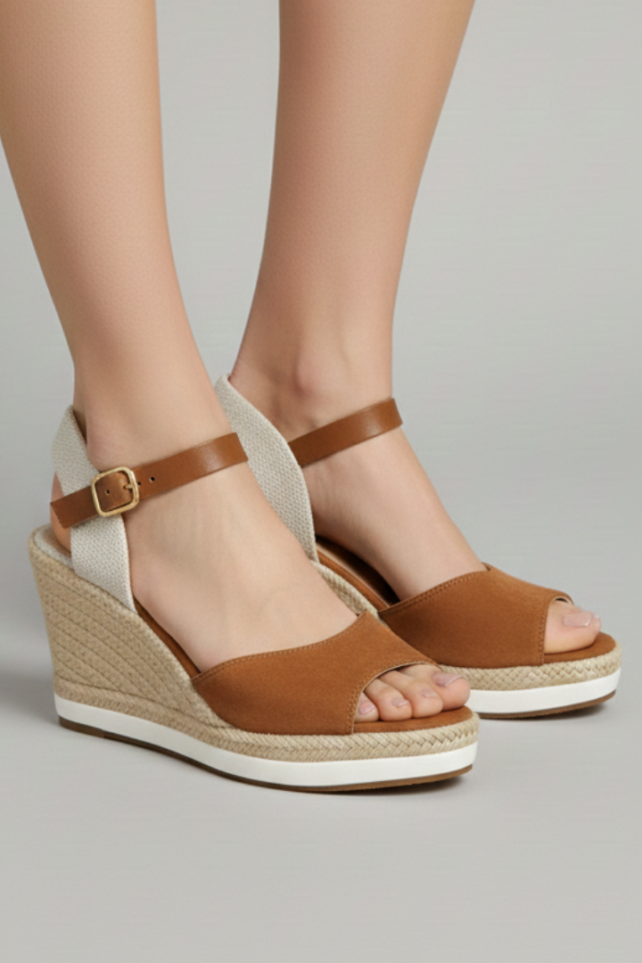 Dámské espadrilky s uzavřenou špičkou, klínovým podpatkem a páskem kolem kotníku s ergonomickou stélkou