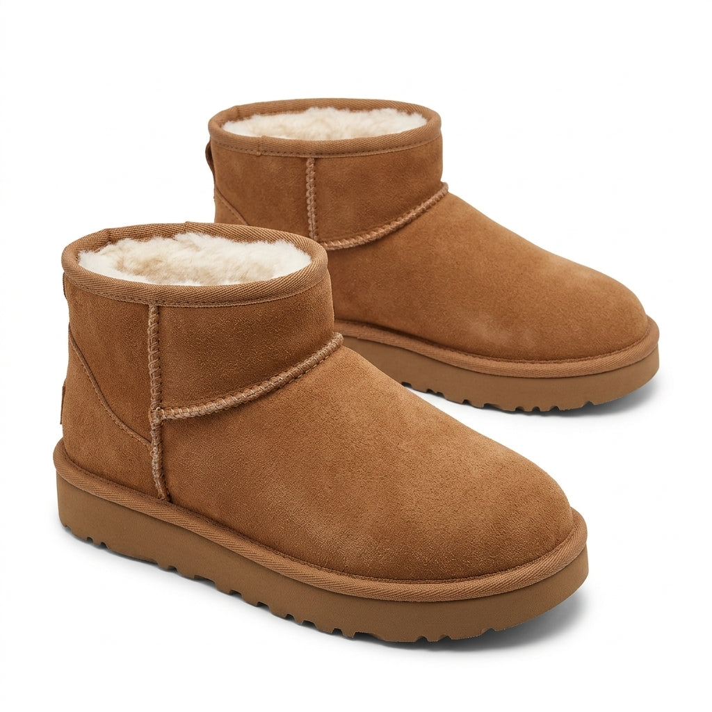 Women's Comfort Slip-On Mini Boots – Warm Plush Lining, Stable Flat Sole