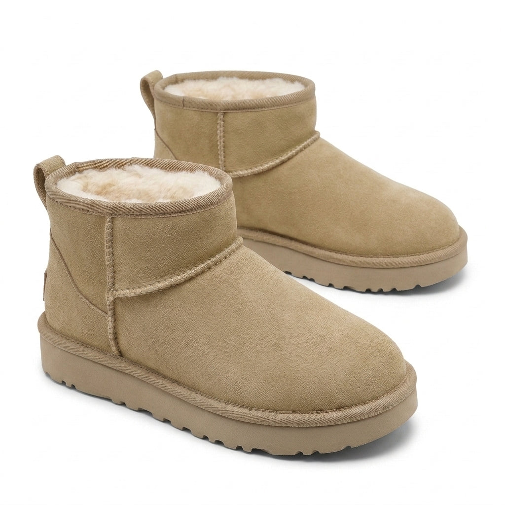 Women's Comfort Slip-On Mini Boots – Warm Plush Lining, Stable Flat Sole