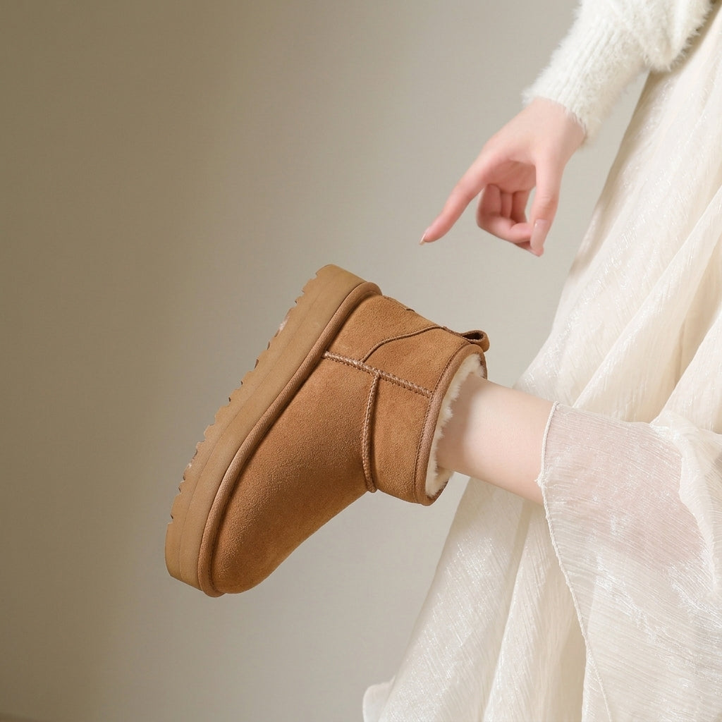 Women's Comfort Slip-On Mini Boots – Warm Plush Lining, Stable Flat Sole