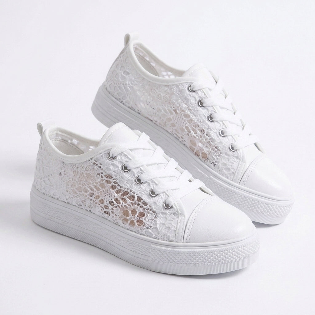 Dam trendiga håliga spets canvas platåsneakers