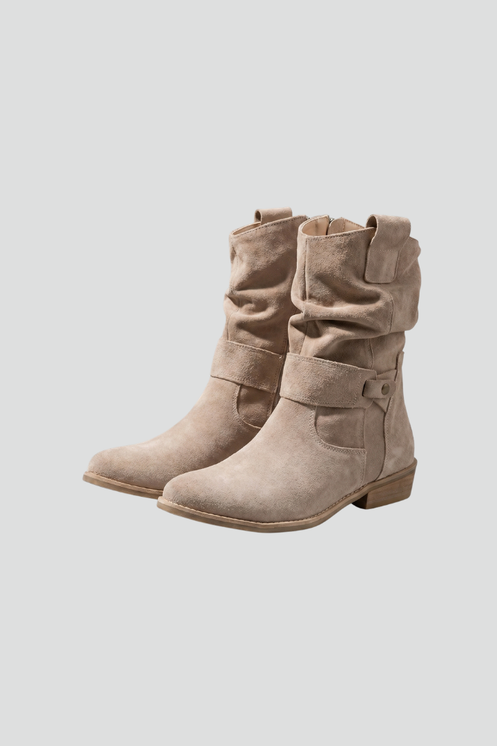 Bottes orthopédiques pour femmes arrivant au milieu du mollet – fermeture zippée latérale, talon bloc bas