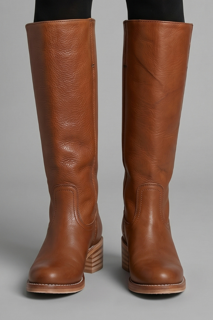 Botas ortopédicas de mujer hasta media pantorrilla: estilo sin cordones y estabilidad con tacón ancho