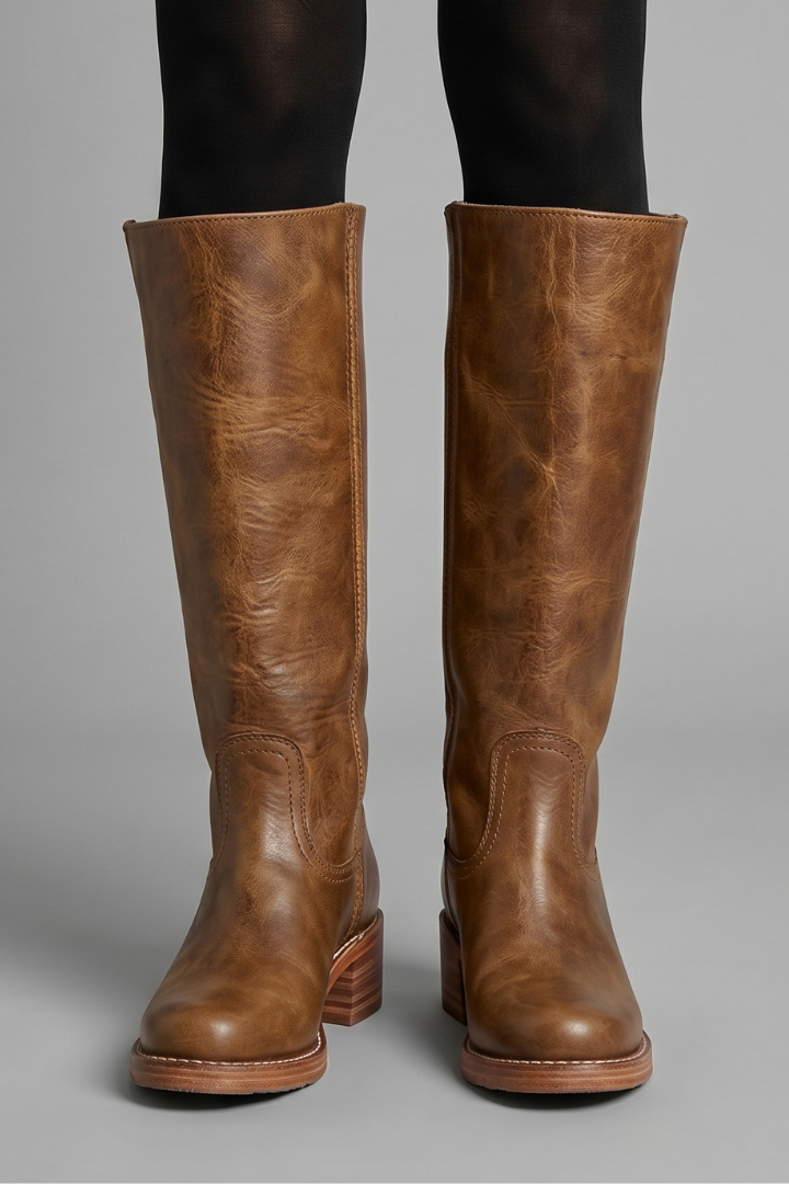 Botas ortopédicas de mujer hasta media pantorrilla: estilo sin cordones y estabilidad con tacón ancho