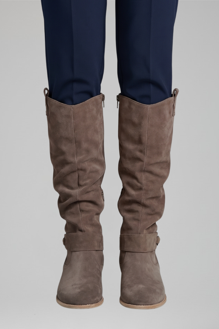 Women's Orthopedic Knee-High Suede-Look Boots – Low Block Heel, Side Zip