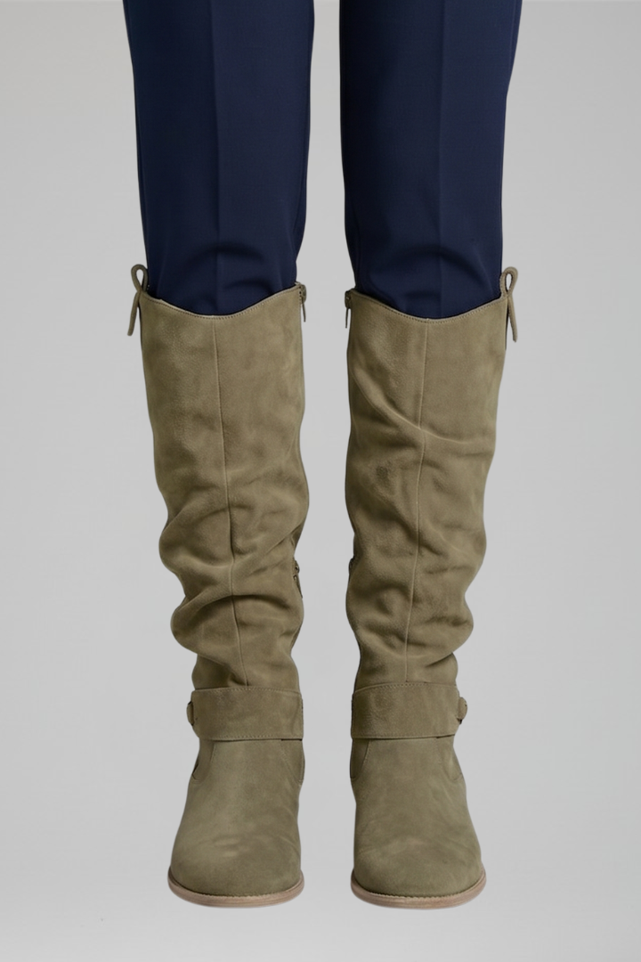 Women's Orthopedic Knee-High Suede-Look Boots – Low Block Heel, Side Zip
