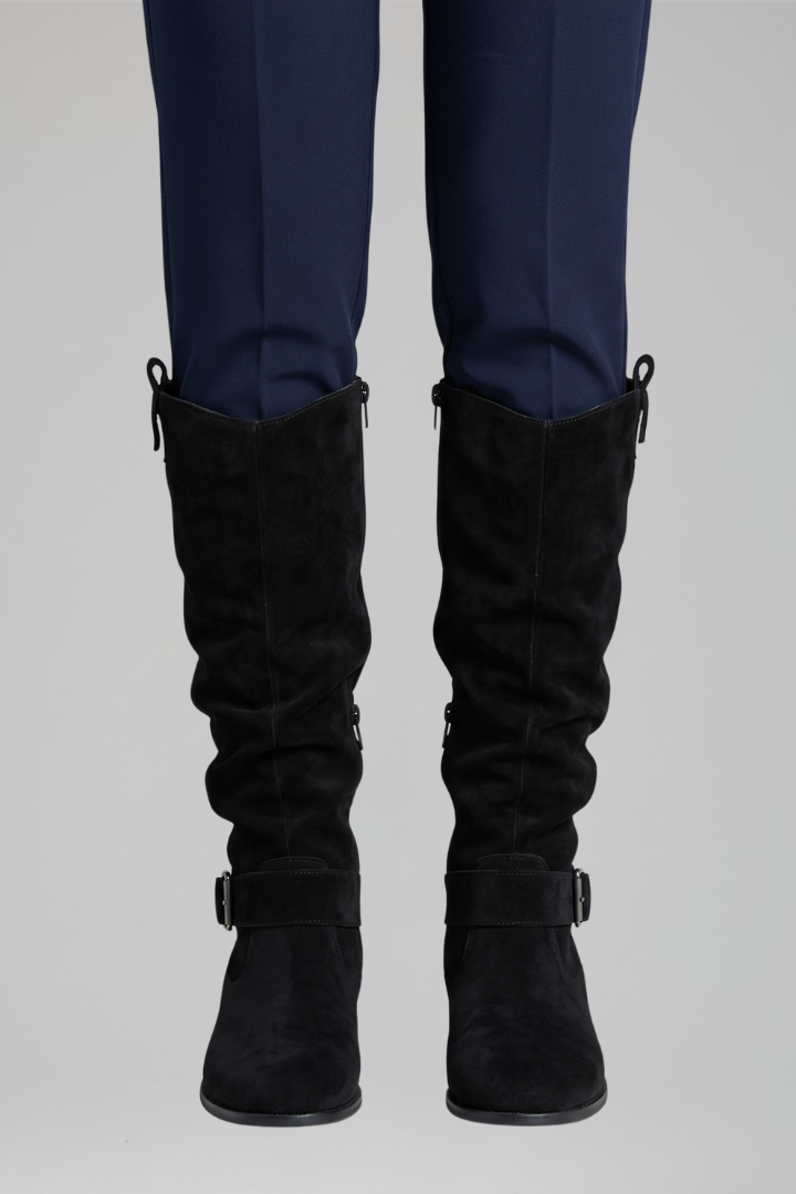 Women's Orthopedic Knee-High Suede-Look Boots – Low Block Heel, Side Zip