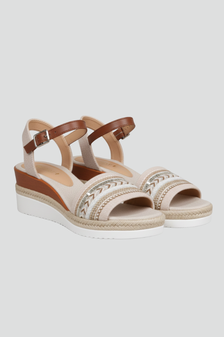 Sandales compensées pour femmes en espadrille, bout ouvert, bride cheville avec semelle ergonomique