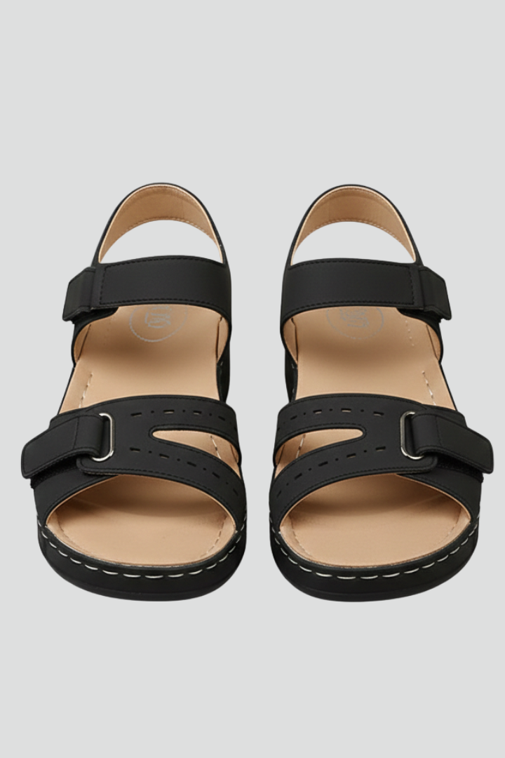 Women's Slide Sandals Double Buckle Adjustable Straps Textured Platform Footbed