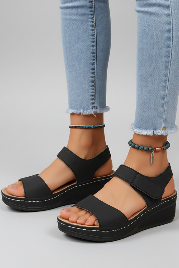 Women's Slide Sandals Double Buckle Adjustable Straps Textured Platform Footbed
