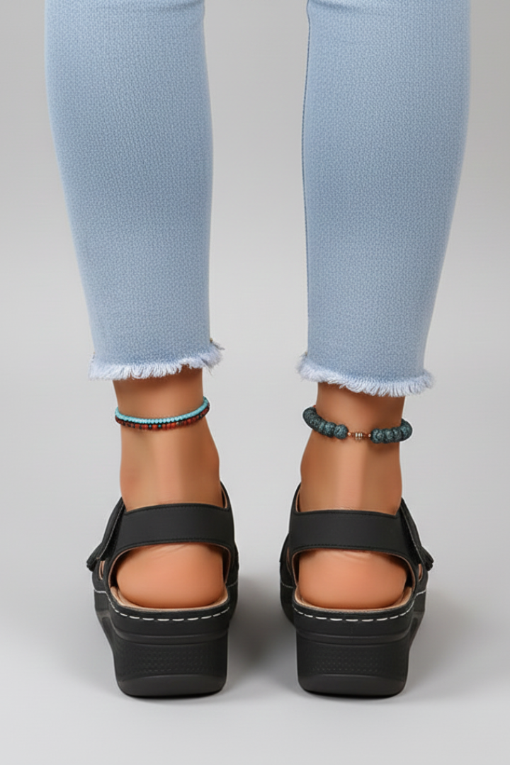 Women's Slide Sandals Double Buckle Adjustable Straps Textured Platform Footbed