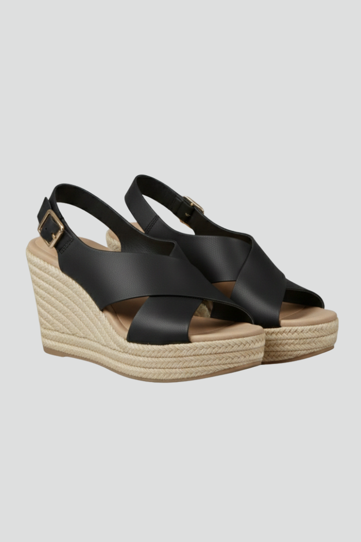 Sandales compensées pour femmes à brides croisées, bride arrière, bout ouvert, espadrilles à plateforme