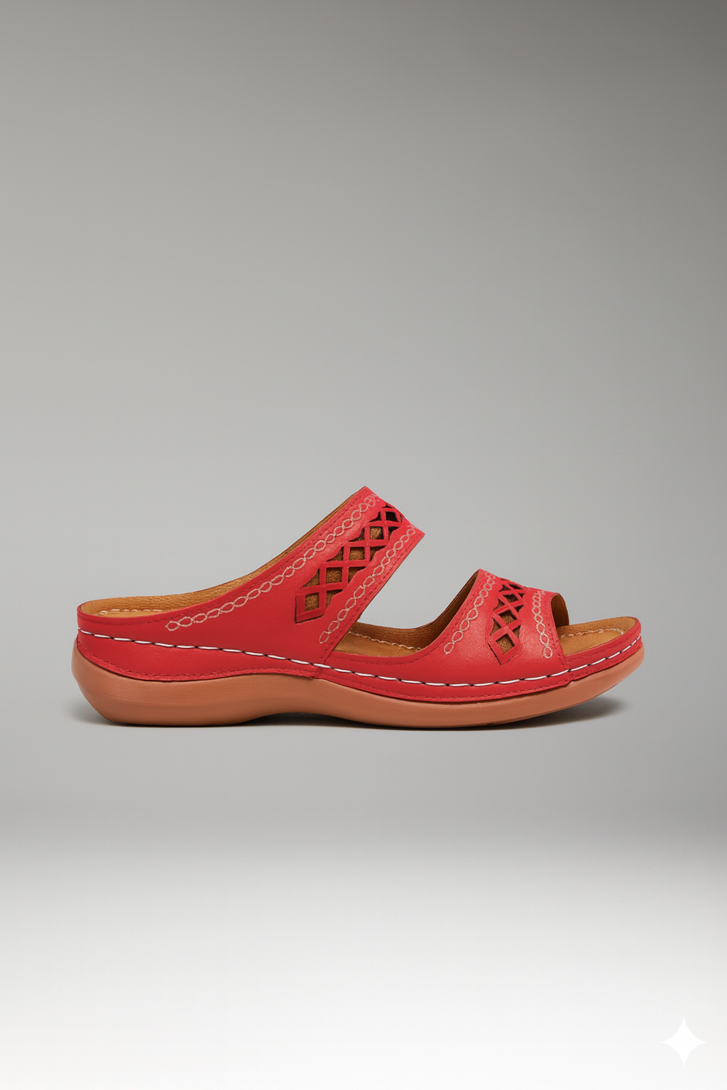 Sandali ortopedici da donna con doppia fascia e fori decorativi, scarpe aperte con punta aperta