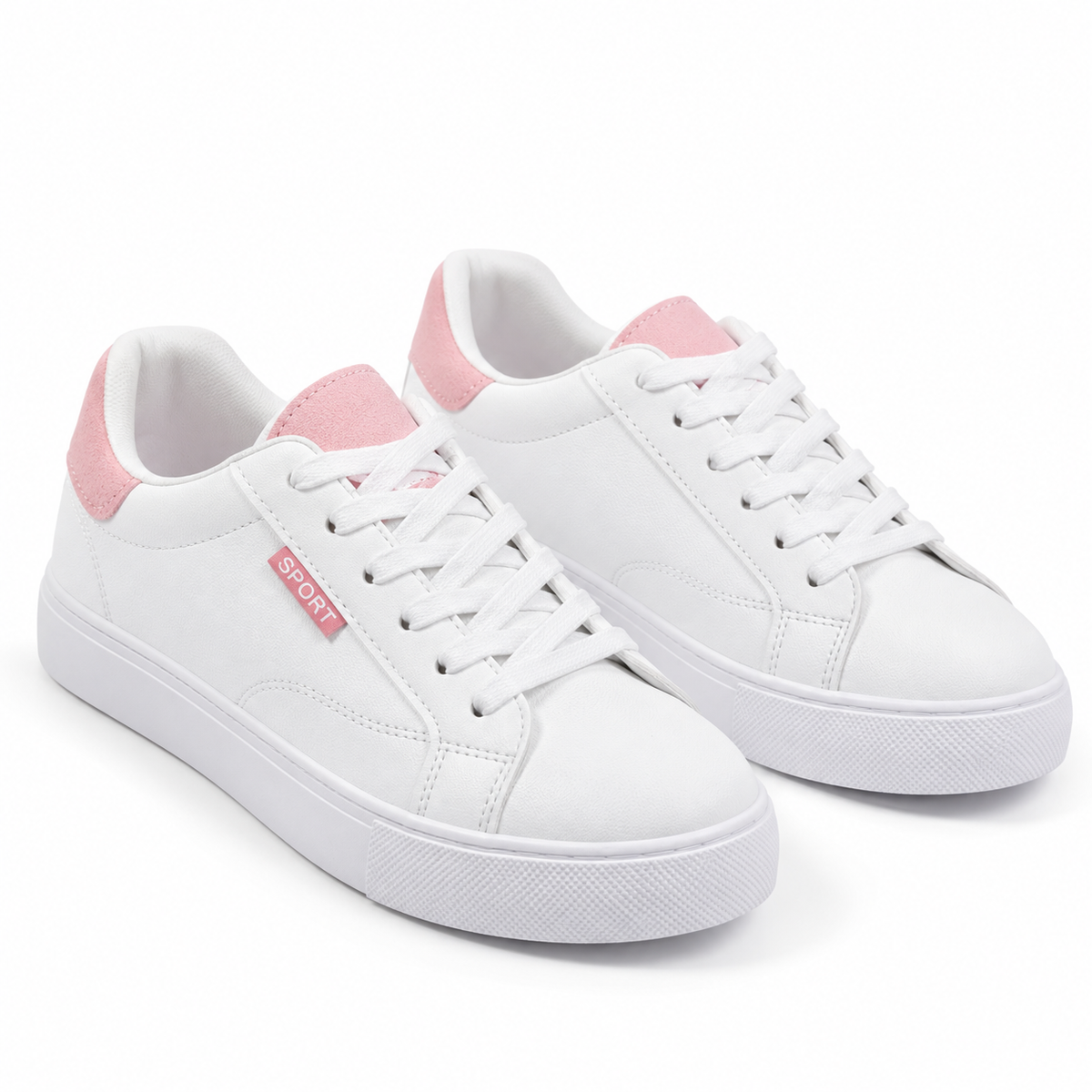 Women's Elegant White Leather Flat Sneakers Lace-Up Casual Student Board Shoes