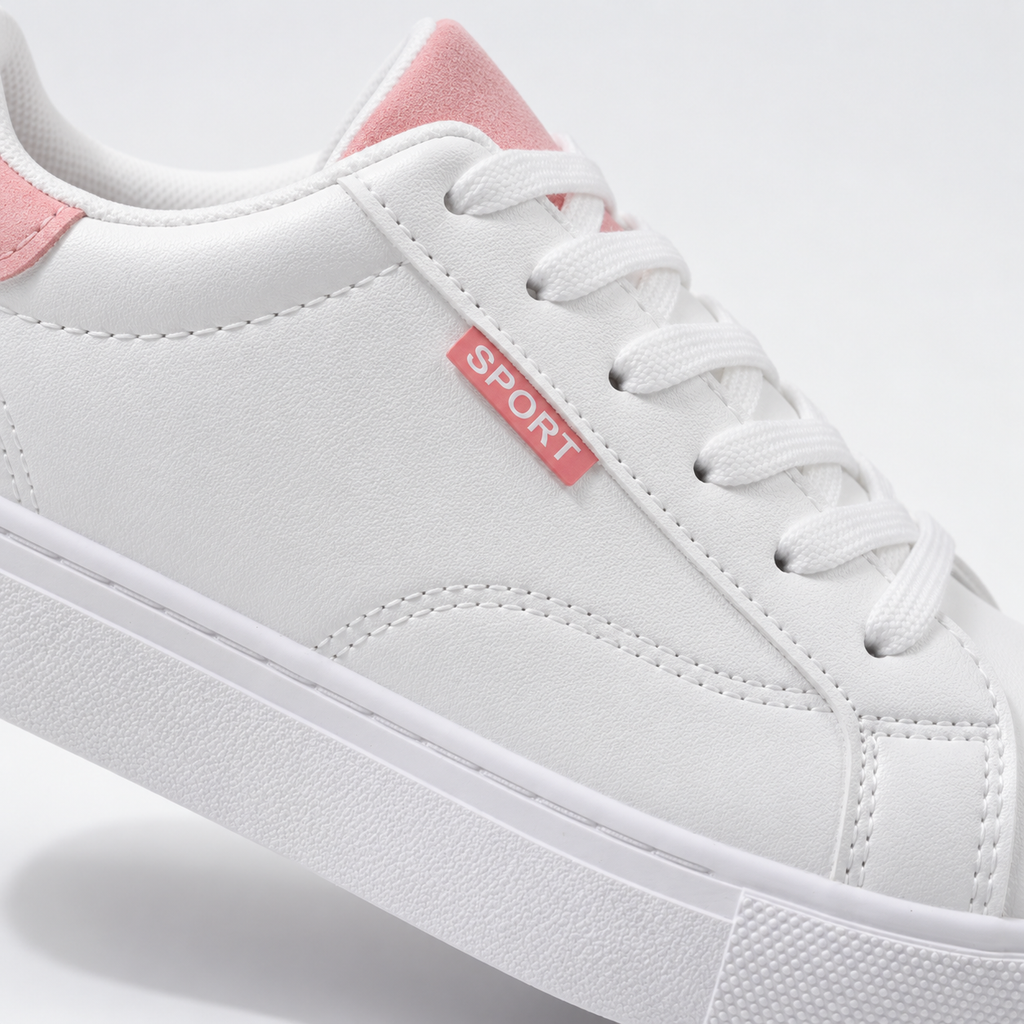 Sneakers eleganti da donna in pelle bianca, basse, con lacci, casual per studenti