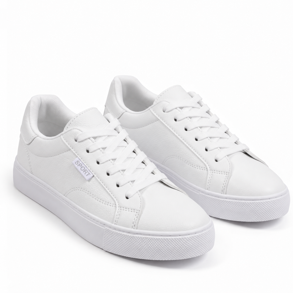 Sneakers eleganti da donna in pelle bianca, basse, con lacci, casual per studenti