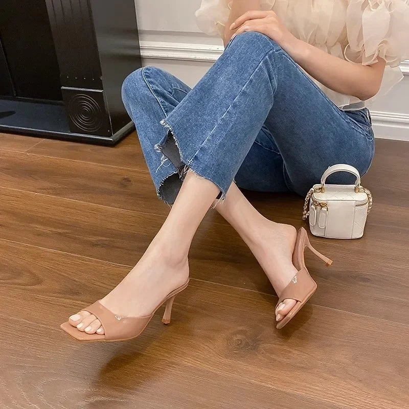 Women's Comfort Open-Toe Slip-On Heels – Breathable Design, Sleek Finish