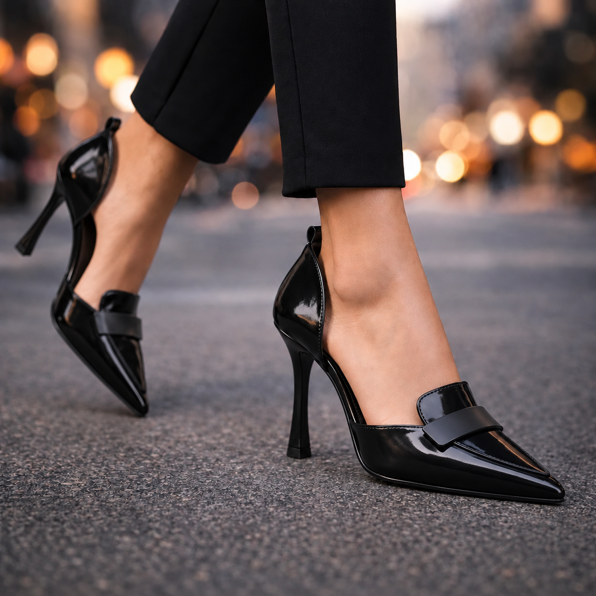 Zapatos de tacón de aguja ortopédicos para mujer – Correa de tobillo con hebilla, parte superior de cuero vegano