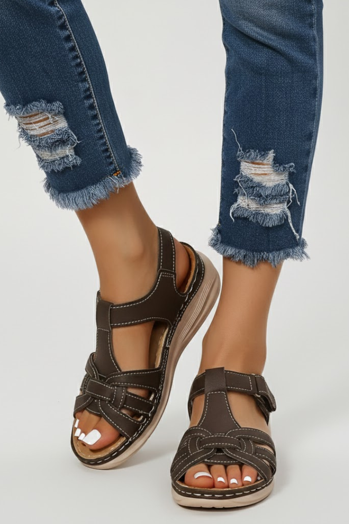 Sandales rétro pour femmes à bride avec fermeture à boucle, bout ouvert, chaussures décontractées pour la marche