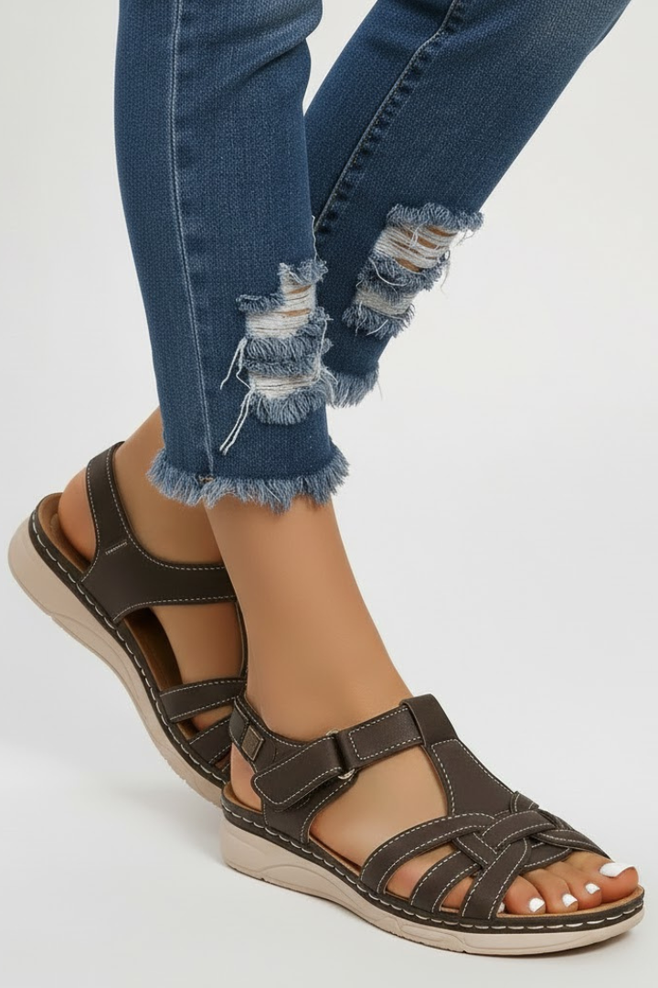 Sandales rétro pour femmes à bride avec fermeture à boucle, bout ouvert, chaussures décontractées pour la marche
