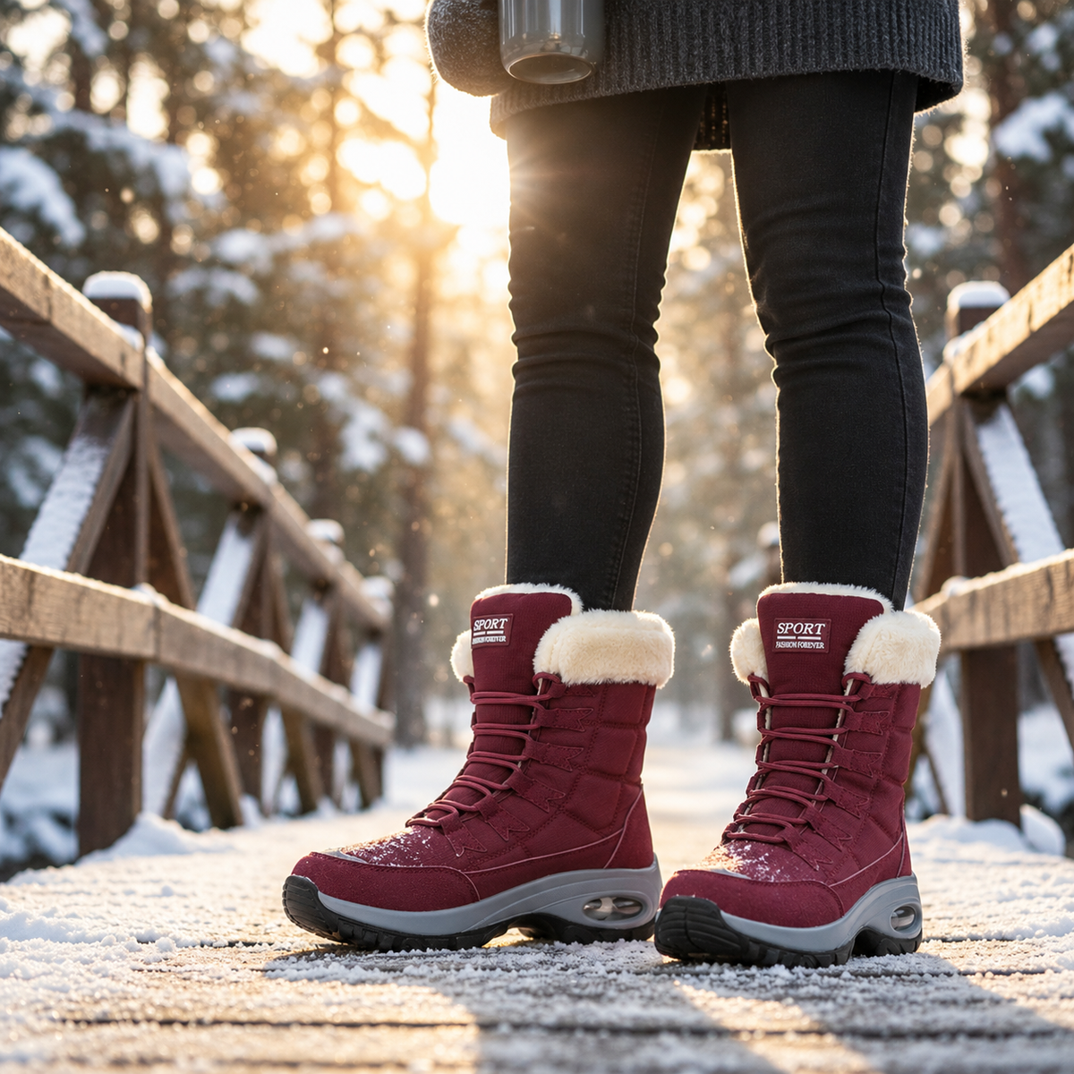 Botas impermeables para mujer de invierno hasta media pantorrilla Calzado aislante para senderismo al aire libre