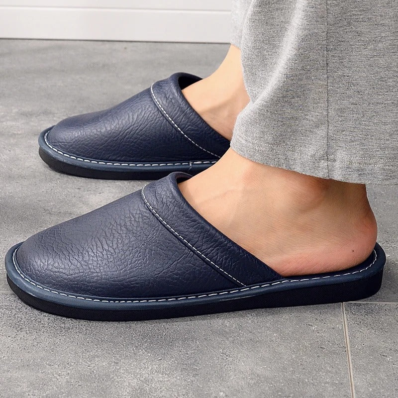 Chaussons en cuir pour homme à enfiler, chaussures d'intérieur avec semelle ergonomique rembourrée
