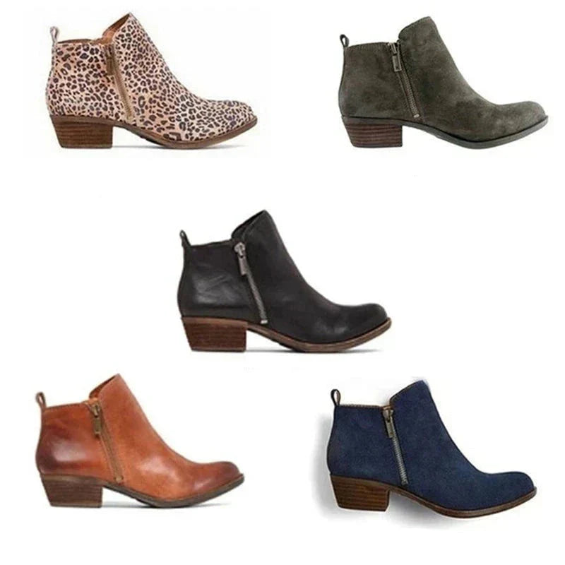 Bekväma ankelboots för kvinnor med klack – sidodragkedja och rund tå
