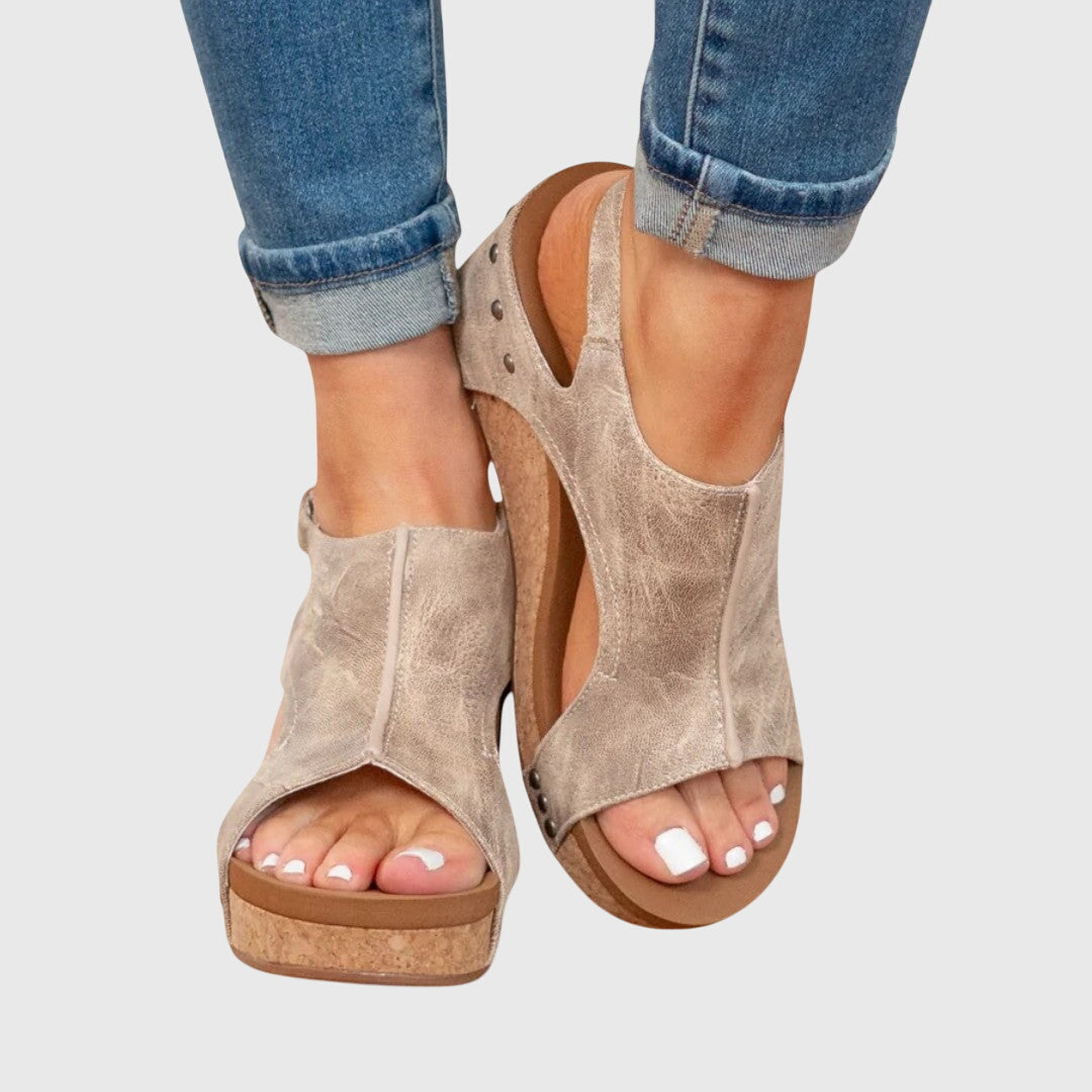 Sandalias ortopédicas de plataforma para mujer, con punta abierta y cuña, suela con acabado de corcho