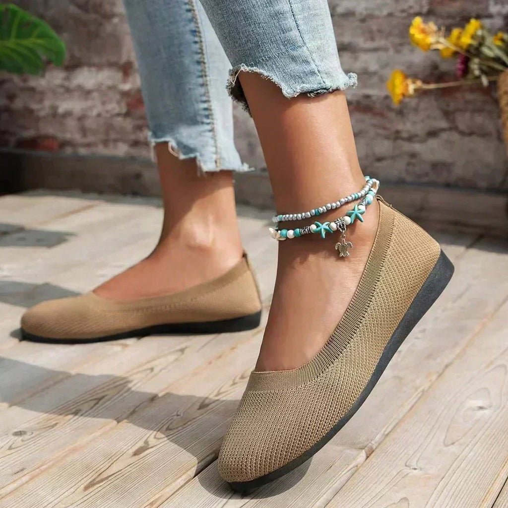 Ballerines à bout rond pour femmes en mesh avec design à enfiler et semelle en caoutchouc