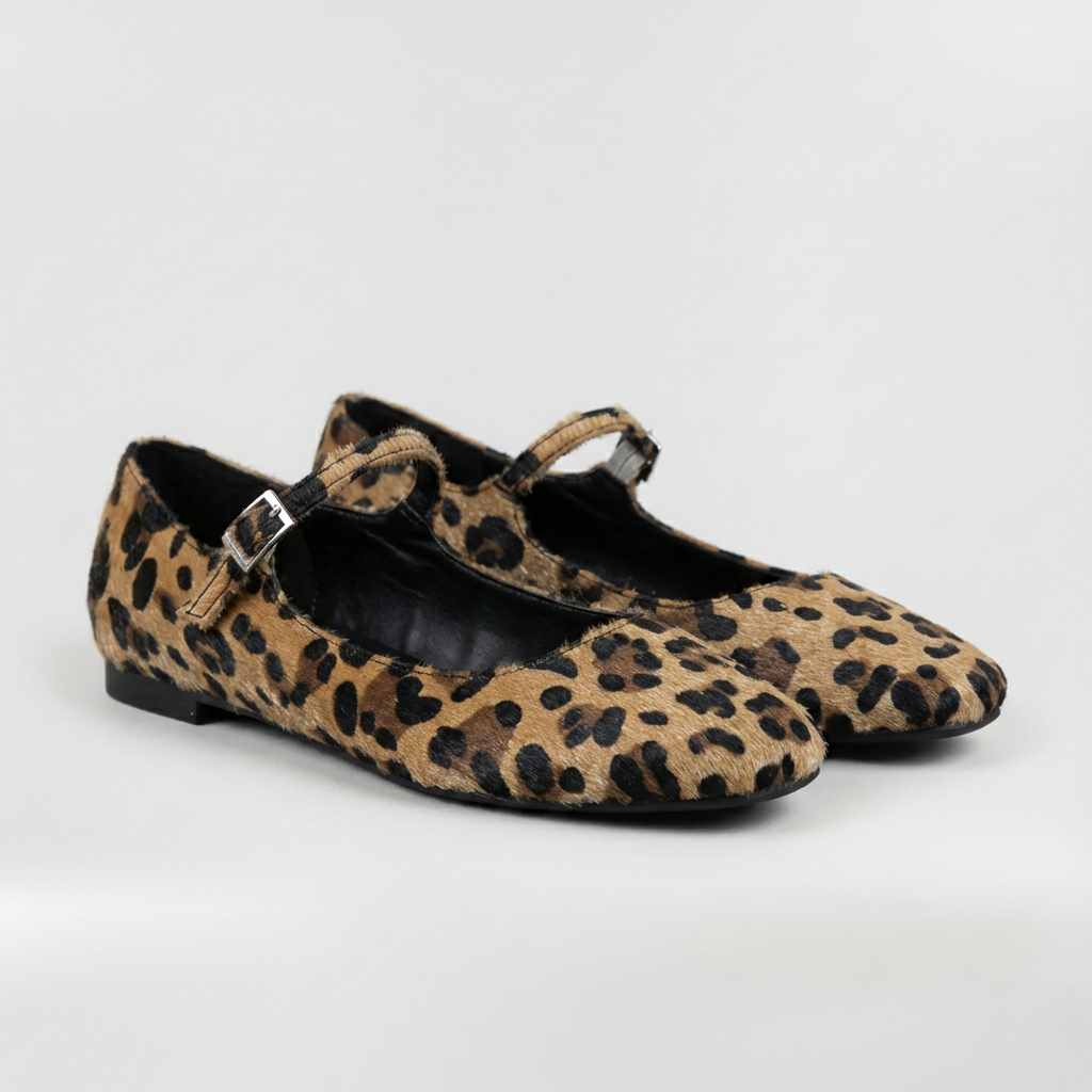 Chaussures plates Mary Jane à imprimé léopard pour femmes, à bride à boucle, décontractées pour la marche