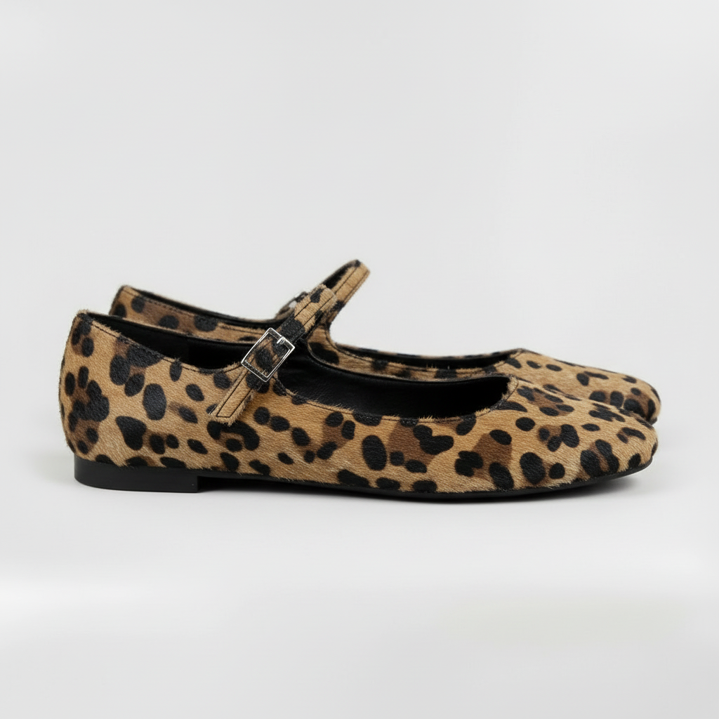 Chaussures plates Mary Jane à imprimé léopard pour femmes, à bride à boucle, décontractées pour la marche